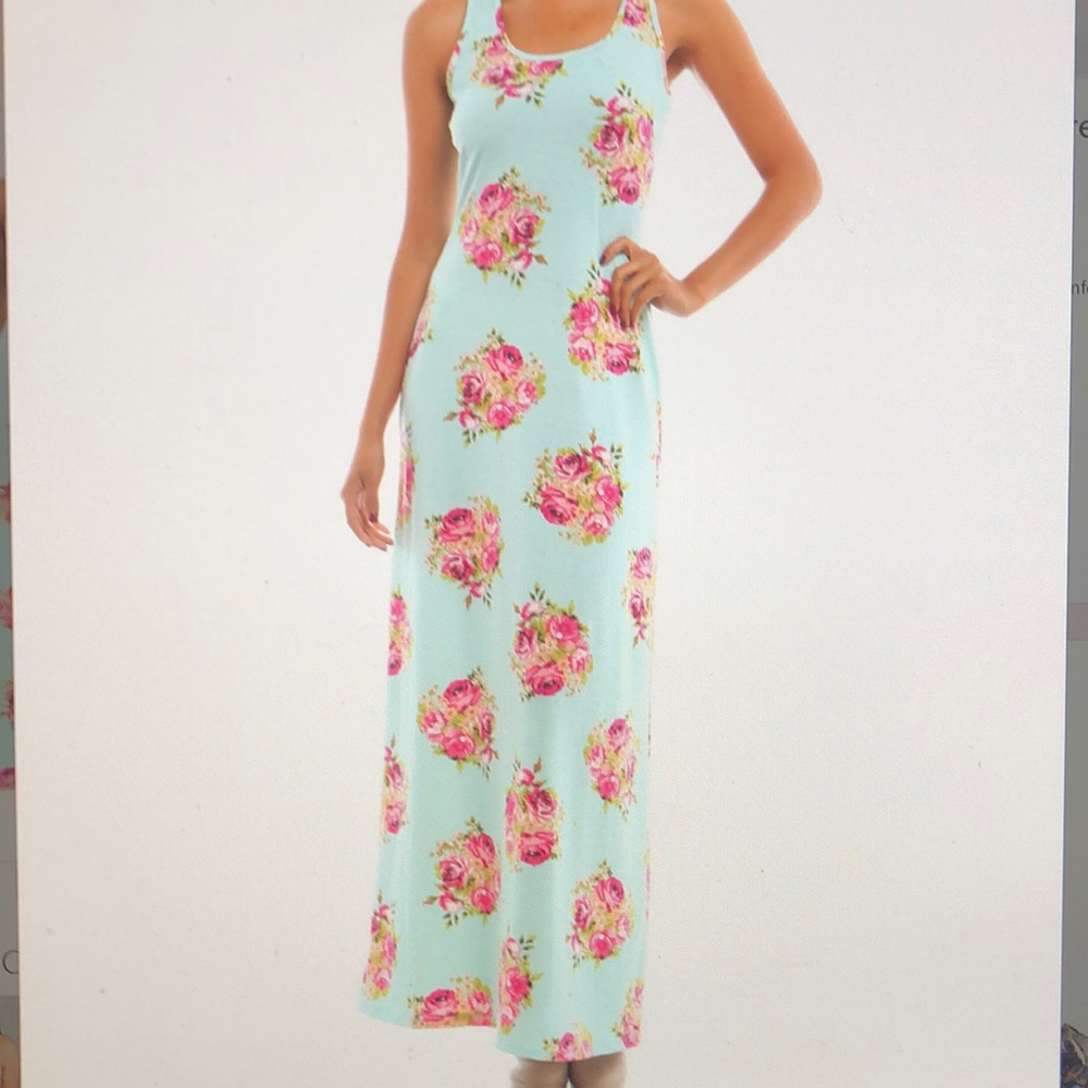 Teal & Pink floral Racerback maxi dress